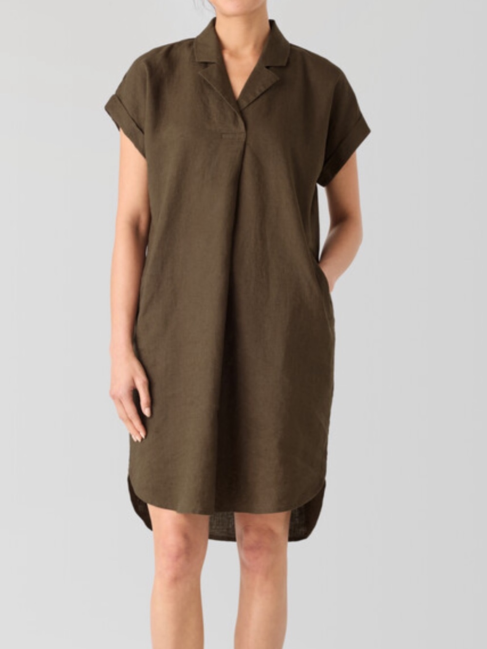 Eileen Fisher Brown Linen Dress with Notch Collar